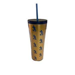 Disney Parks 50th Anniversary Gold +Blue Mickey Mouse Cold tumbler & Straw NWOT